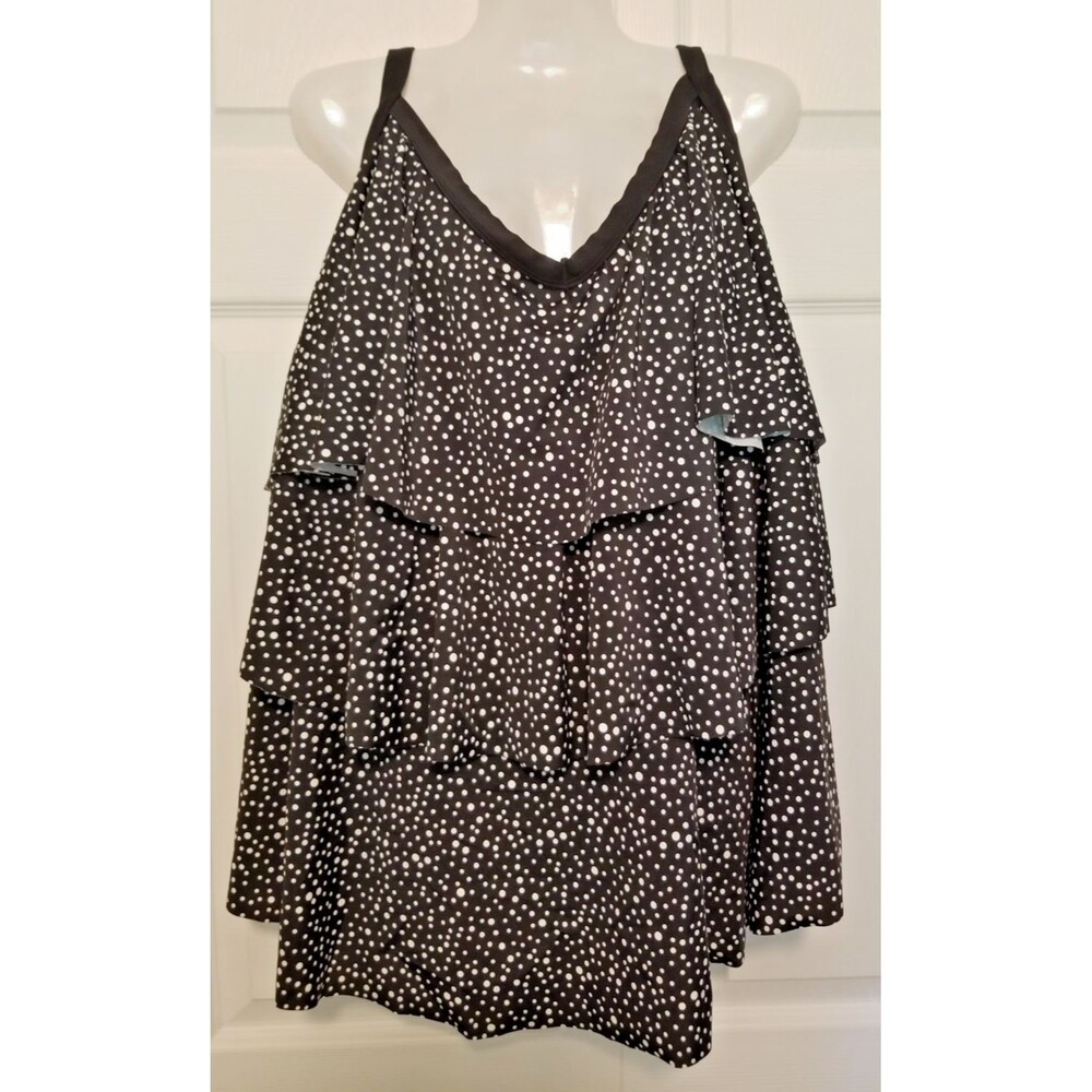 Catherine's Women's Tankini Swim Top  Polka Dot Adjustable Straps Size 32W